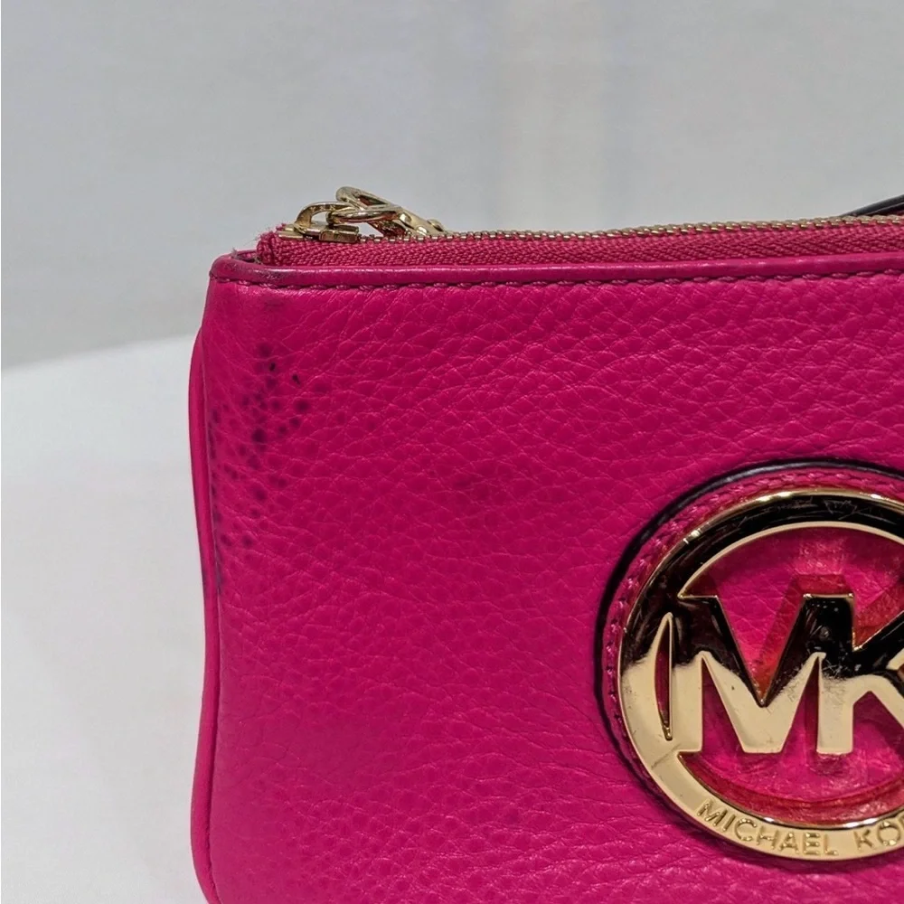 Michael Kors Fulton Pebbled Leather Wristlet Mini Bag Pink Gold 38T1CFTW1L